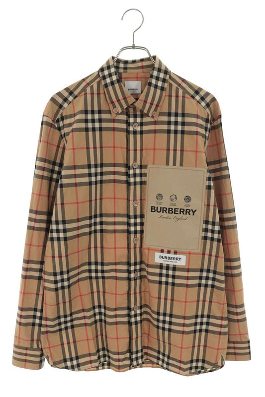 Burberry Logo Patch Nova Check Long Sleeve Shirt Beige Size M