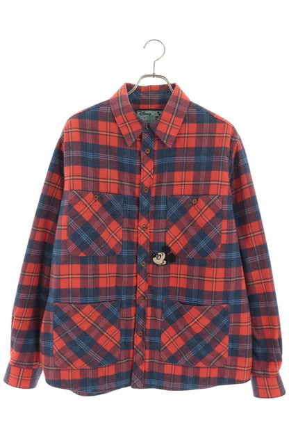GUCCI Character Patch Check Long Sleeve Shirt Red Size S