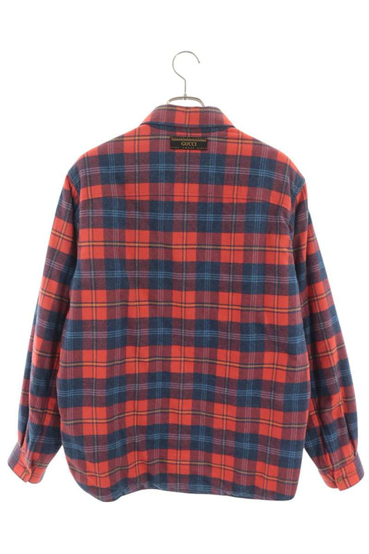 GUCCI Character Patch Check Long Sleeve Shirt Red Size S