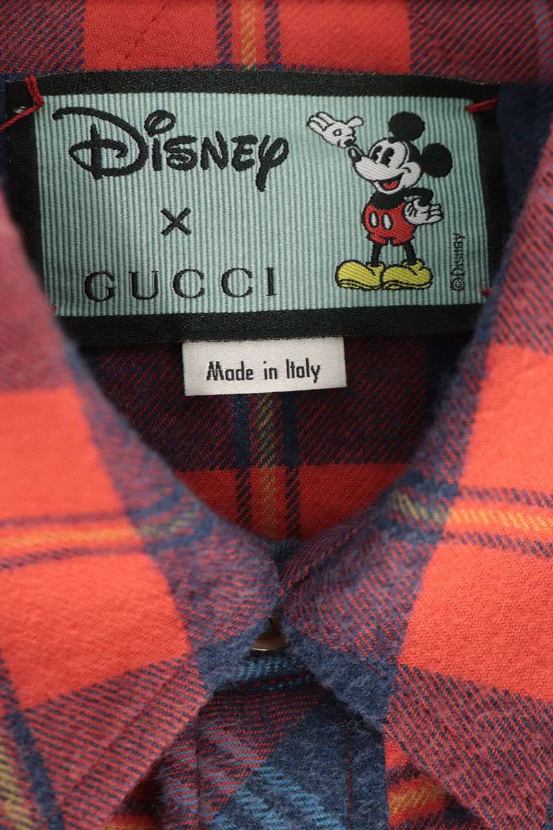 GUCCI Character Patch Check Long Sleeve Shirt Red Size S