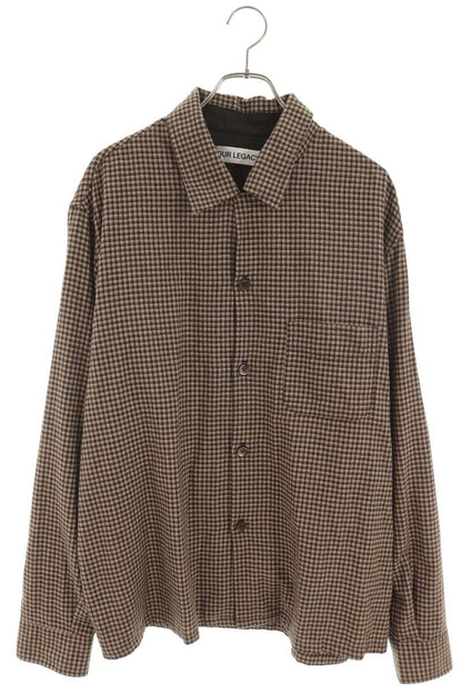 OUR LEGACY 25AW Open Collar Cotton Check Shirt Brown Size L