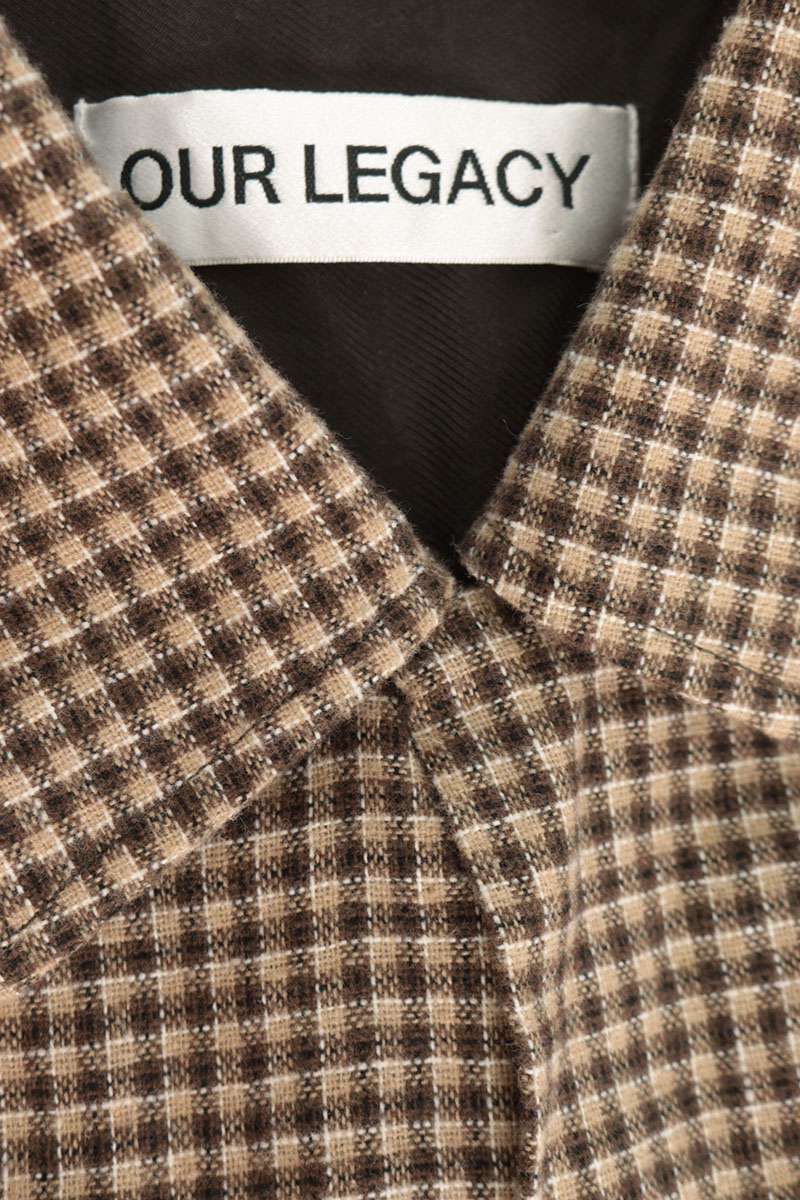 OUR LEGACY 25AW Open Collar Cotton Check Shirt Brown Size L