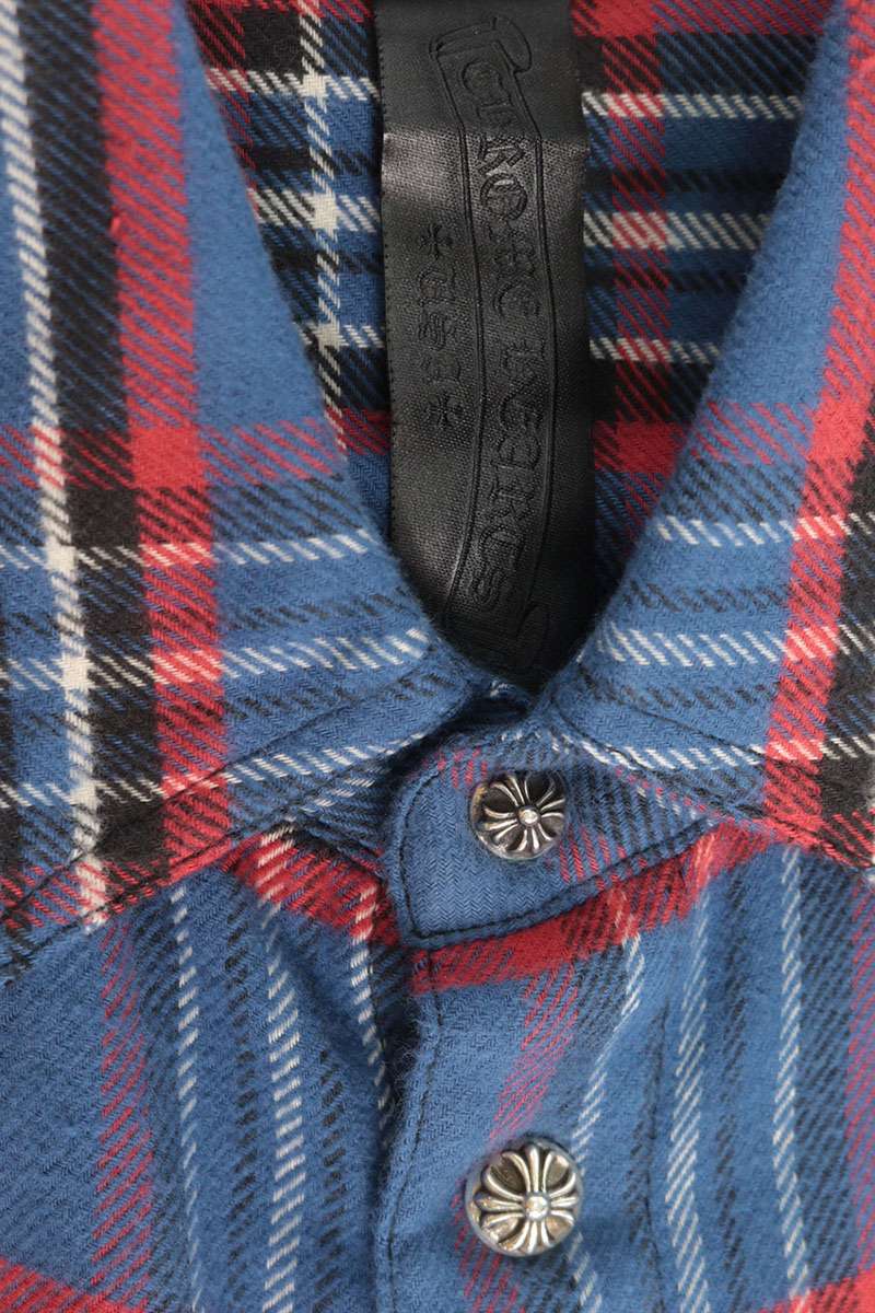 Chrome Hearts WORK DOG Cross Ball Button Check Shirt Size M
