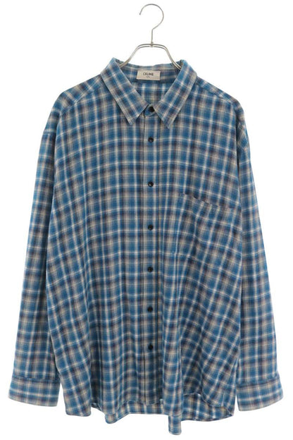 CELINE 21SS Loose Fit Check Long Sleeve Cotton Shirt Multi Size S