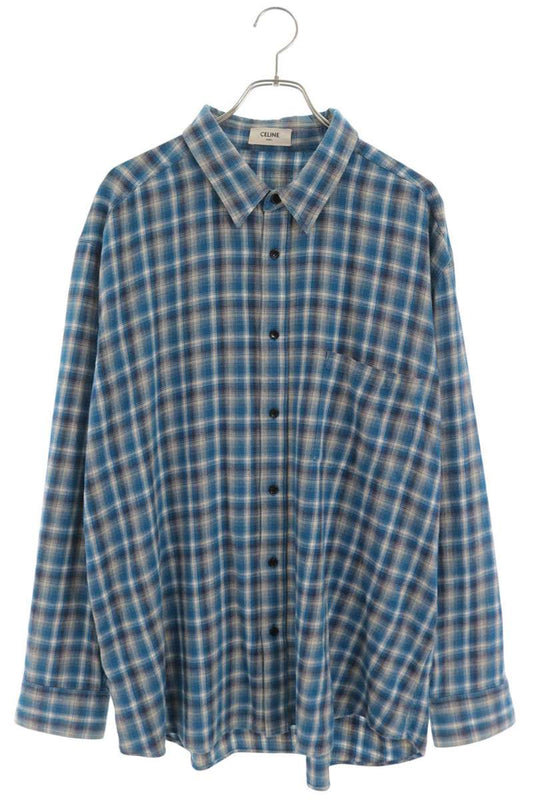 CELINE 21SS Loose Fit Check Long Sleeve Cotton Shirt Multi Size S