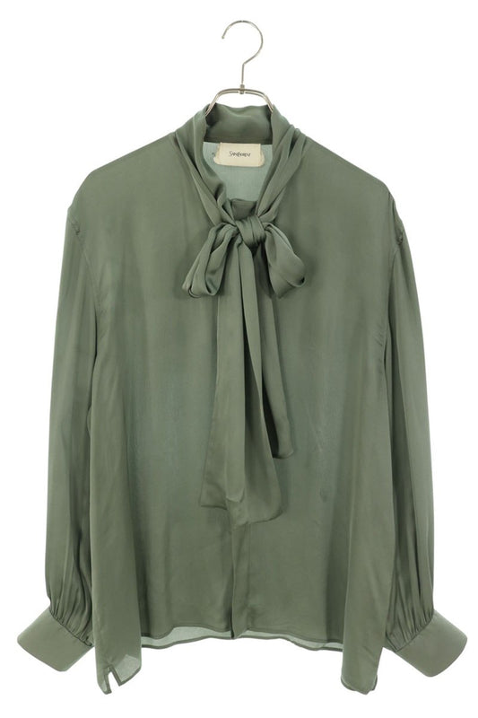 SAINT LAURENT PARIS Silk Bow Tie Shirt Size 40