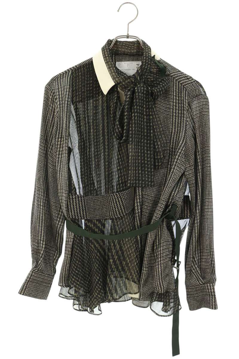 Sacai 20AW Green Glen Check Sheer Blouse Shirt Size 1