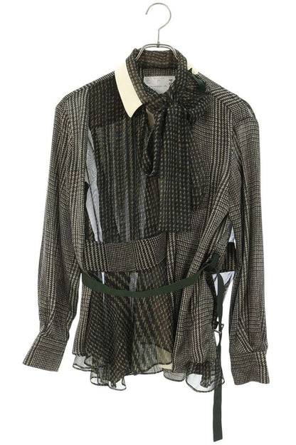Sacai 20AW Green Glen Check Sheer Blouse Shirt Size 1