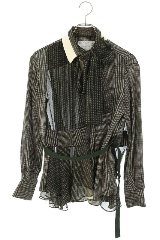 Sacai 20AW Green Glen Check Sheer Blouse Shirt Size 1