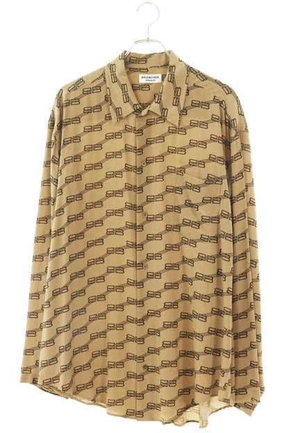 BALENCIAGA BB Monogram Silk Long Sleeve Shirt Beige Size XXL