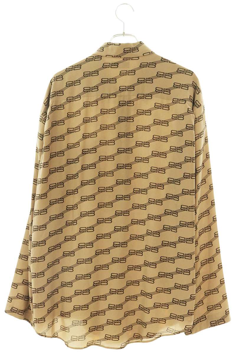 BALENCIAGA BB Monogram Silk Long Sleeve Shirt Beige Size XXL
