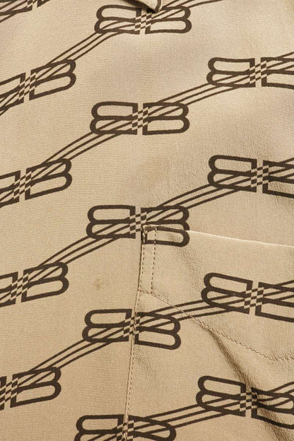 BALENCIAGA BB Monogram Silk Long Sleeve Shirt Beige Size XXL