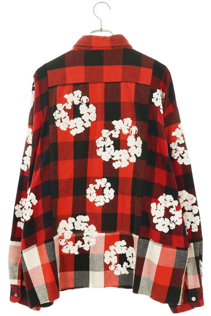 READYMADE Embroidered Check Long Sleeve Shirt Red Size M