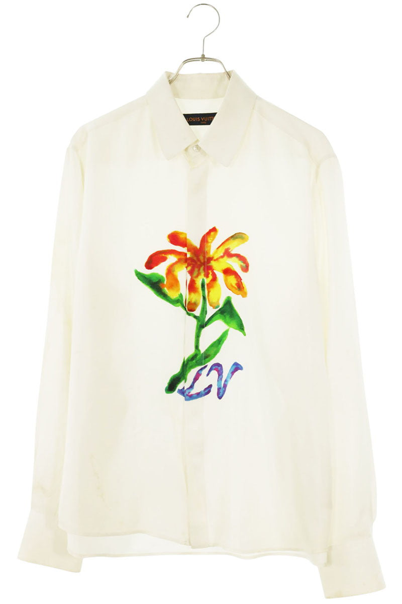 LOUISVUITTON Flower Print Silk Shirt Size M
