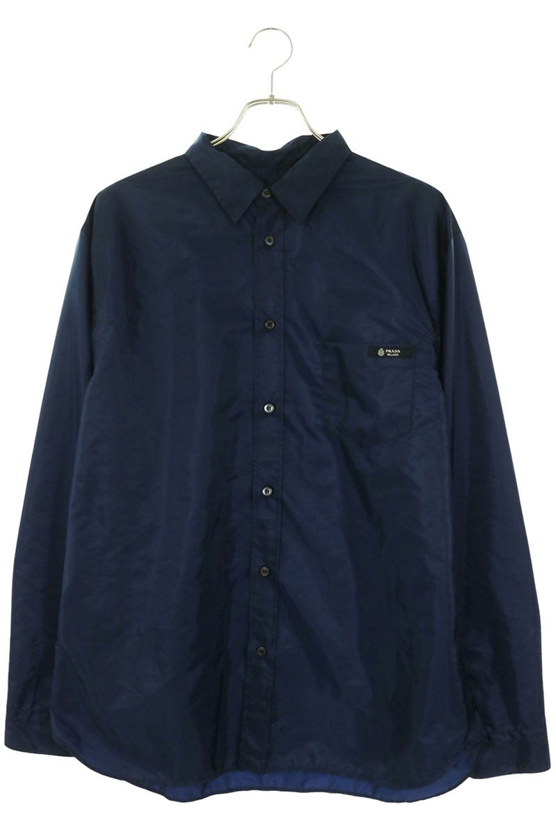 PRADA Re-Nylon Long Sleeve Shirt Navy Blue Size S