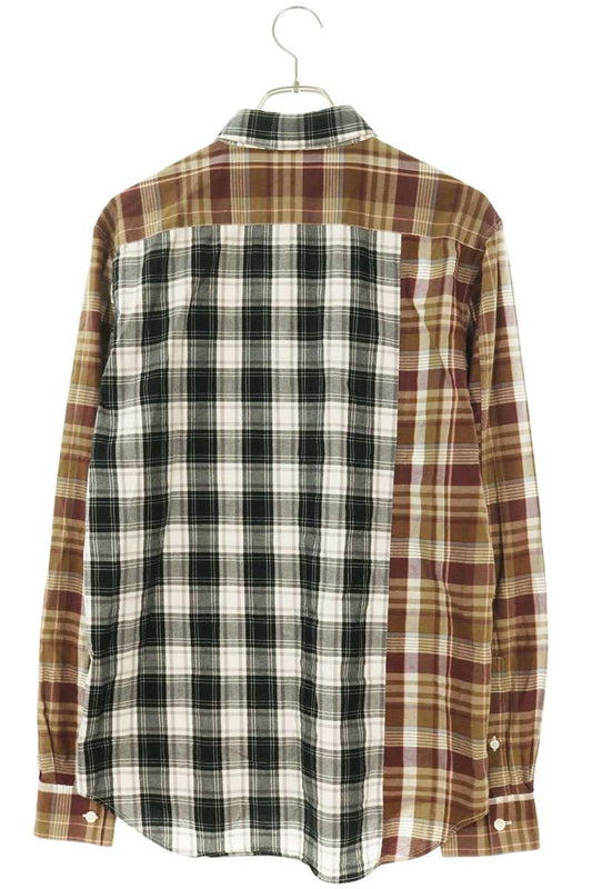 LOEWE Anagram Check Panel Cotton Long Sleeve Shirt Multi Size 37