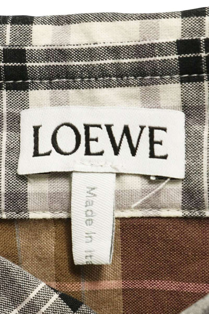 LOEWE Anagram Check Panel Cotton Long Sleeve Shirt Multi Size 37