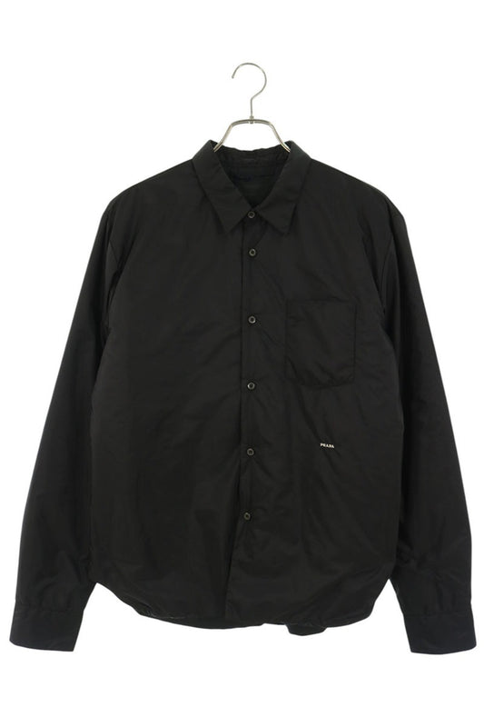 PRADA Re-Nylon Padded Logo Embroidered Long Sleeve Shirt Black Size L