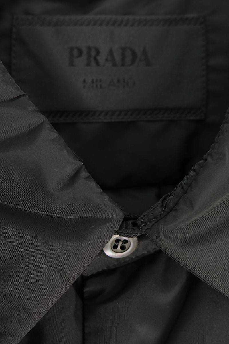 PRADA Re-Nylon Padded Logo Embroidered Long Sleeve Shirt Black Size L