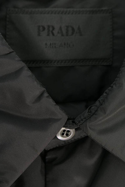 PRADA Re-Nylon Padded Logo Embroidered Long Sleeve Shirt Black Size L