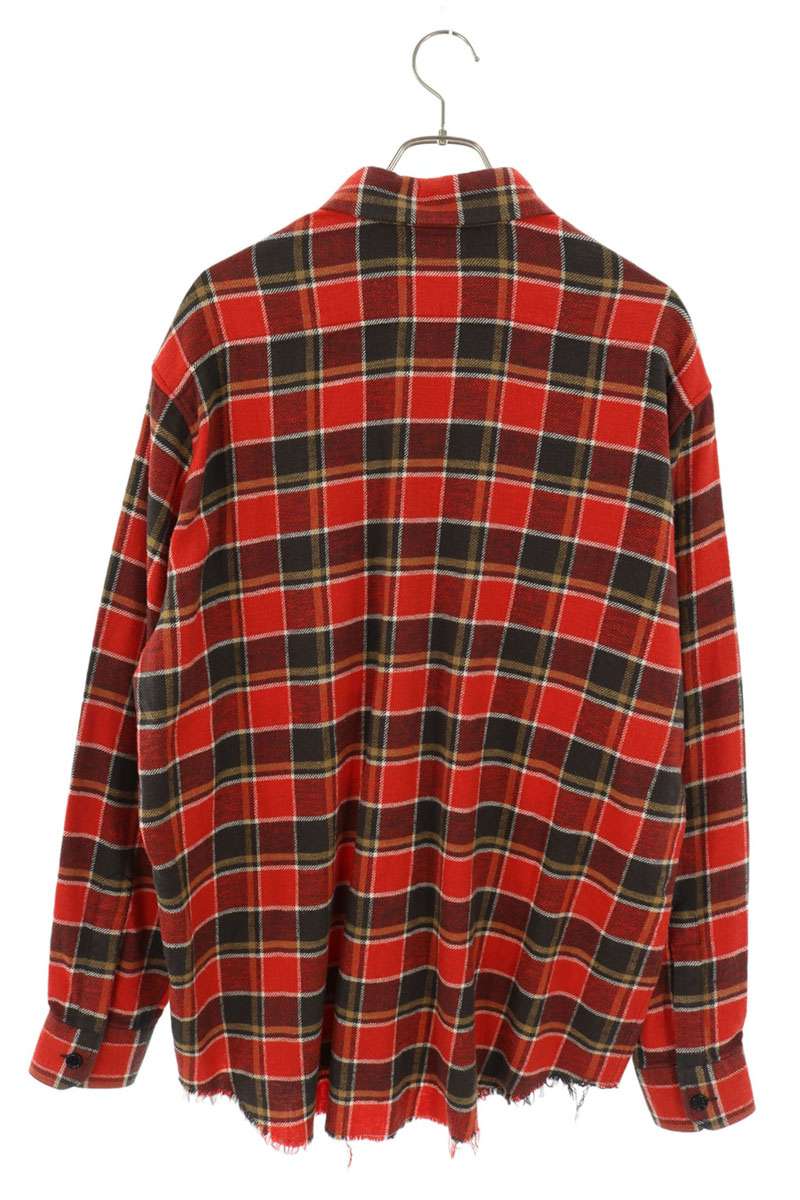 CELINE Cut-Off Loose Fit Flannel Check Long Sleeve Shirt Red Size XXL