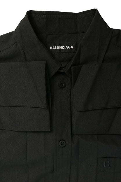 BALENCIAGA Oversized Pleated Poly-Cotton Shirt Black Size XL