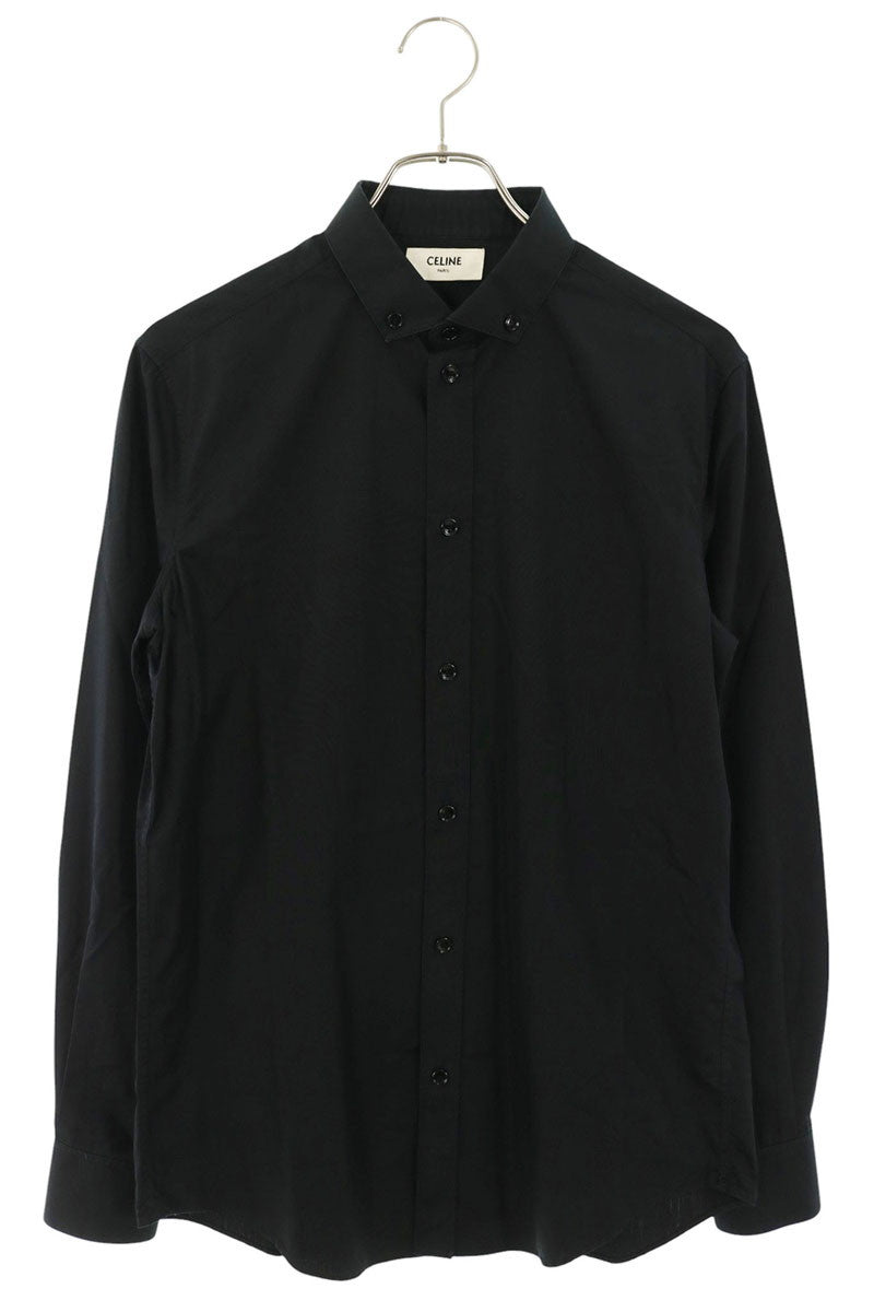 CELINE Black Cotton Poplin Long Sleeve Shirt Size M