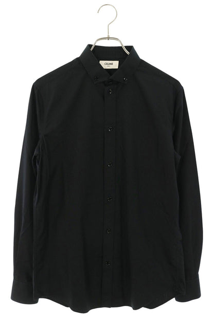 CELINE Black Cotton Poplin Long Sleeve Shirt Size M