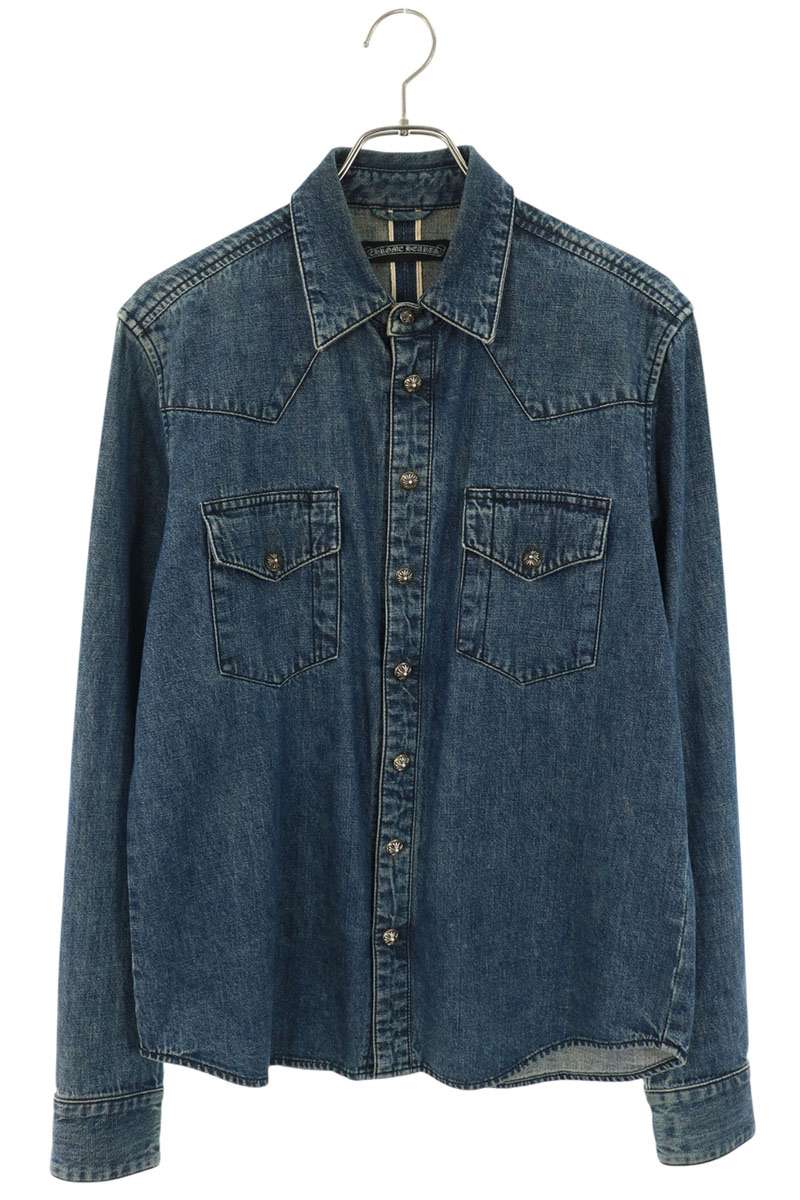 Chrome Hearts Cross Patch Denim Western Shirt Indigo Size SM