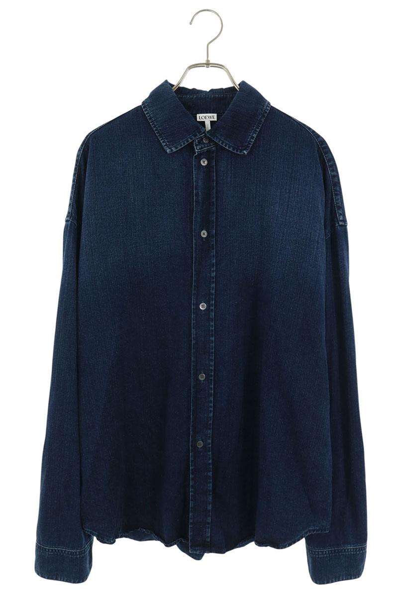 LOEWE Anagram Embroidered Oversized Shirt Indigo Size 50
