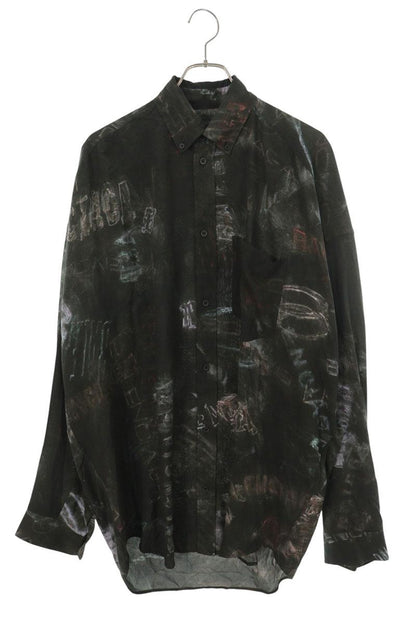 BALENCIAGA All-Over Pattern Rayon Shirt Khaki Size 44