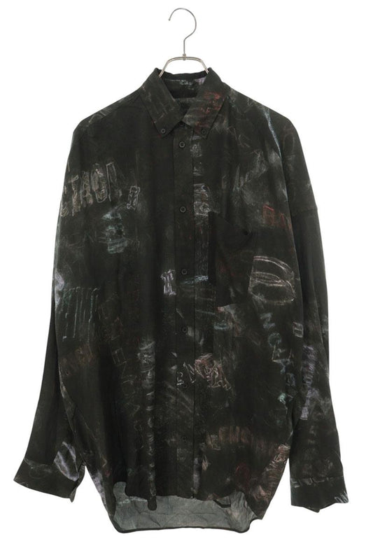 BALENCIAGA All-Over Pattern Rayon Shirt Khaki Size 44