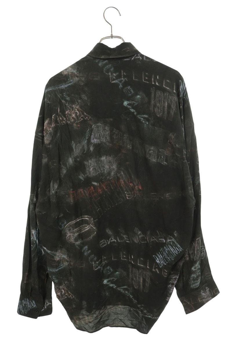 BALENCIAGA All-Over Pattern Rayon Shirt Khaki Size 44