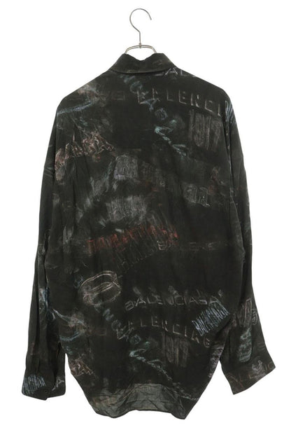 BALENCIAGA All-Over Pattern Rayon Shirt Khaki Size 44