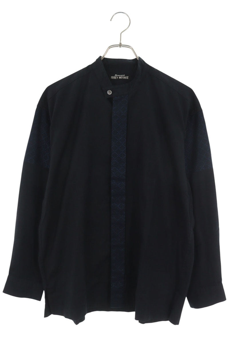 ISSEY MIYAKE Band Collar Cotton Shirt Navy Size 1