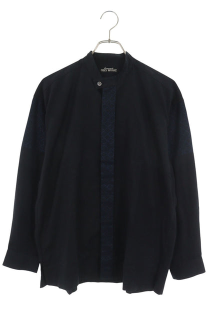 ISSEY MIYAKE Band Collar Cotton Shirt Navy Size 1