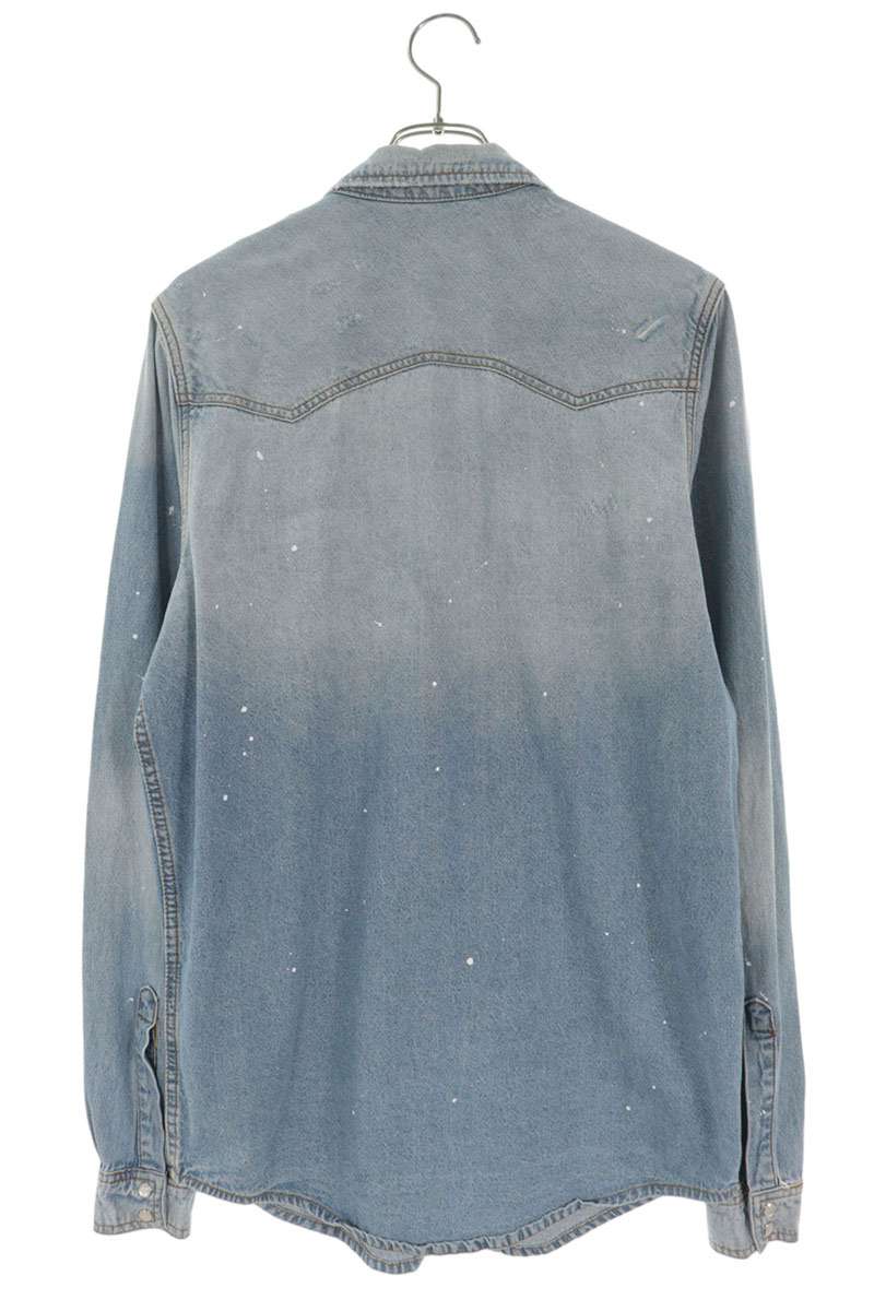 AMIRI Light Blue Paint Distressed Cotton Shirt Size M