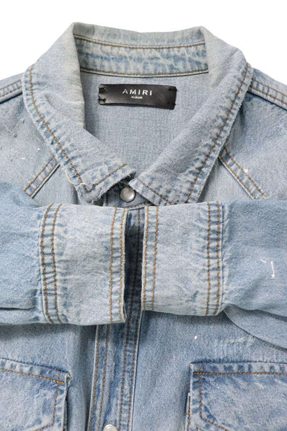 AMIRI Light Blue Paint Distressed Cotton Shirt Size M