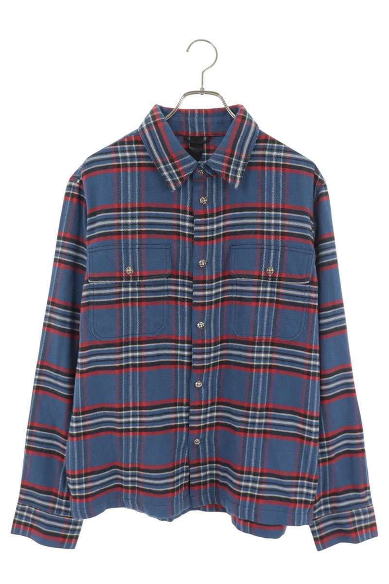 Chrome Hearts WORK DOG Cross Ball Button Check Shirt Size M