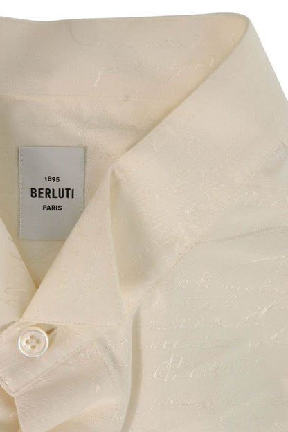 Berluti White Calligraphy Jacquard Silk Blend Shirt Size 40