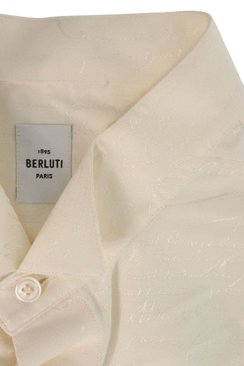 Berluti White Calligraphy Jacquard Silk Blend Shirt Size 40