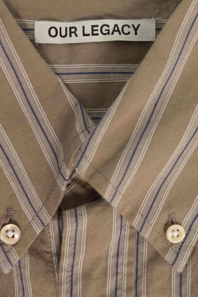 OUR LEGACY 22SS Borrowed Bd Logo Stripe Shirt Beige Size L