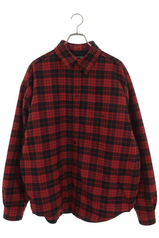 BALENCIAGA Logo Embroidered Check Sleeve Shirt Size XXL