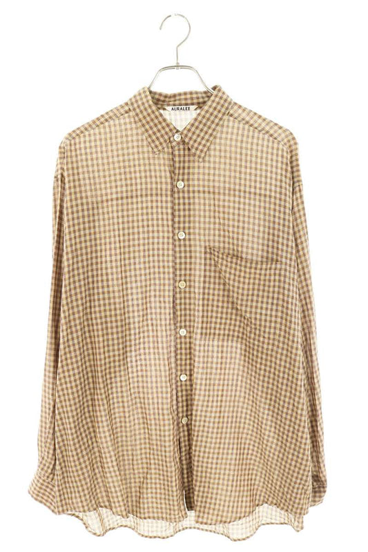 AURALEE 26SS Airy Light Cotton Check Sleeve Shirt Size 5