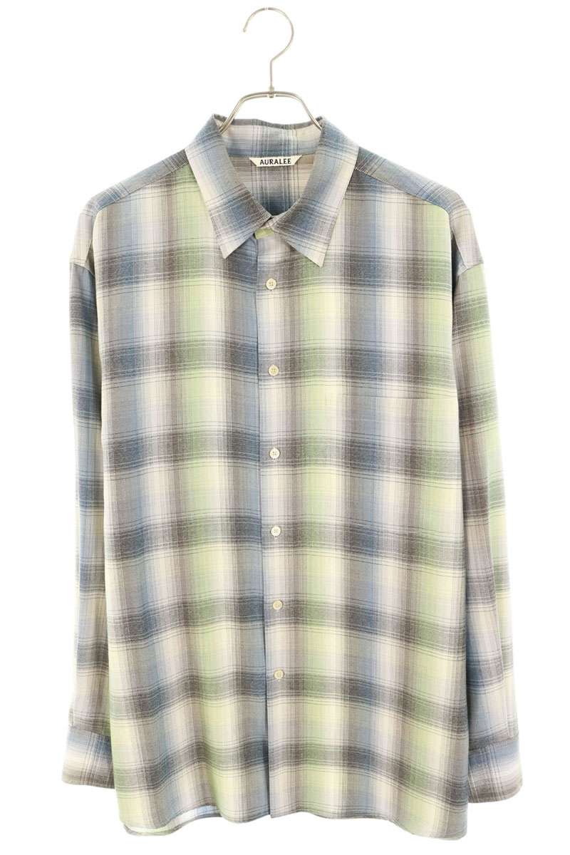 AURALEE Super Light Wool Check Long Sleeve Shirt Size 5