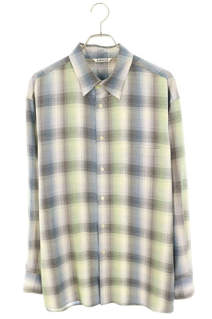 AURALEE Super Light Wool Check Long Sleeve Shirt Size 5