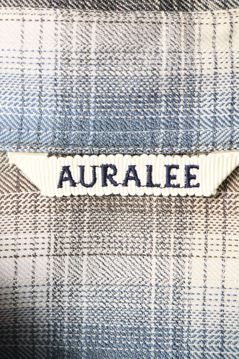 AURALEE Super Light Wool Check Long Sleeve Shirt Size 5
