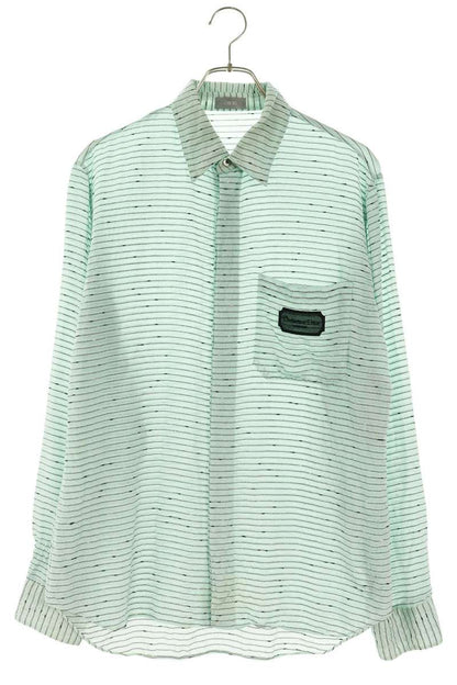 DIOR Green Logo Patch Silk Long Sleeve Shirt Size 40