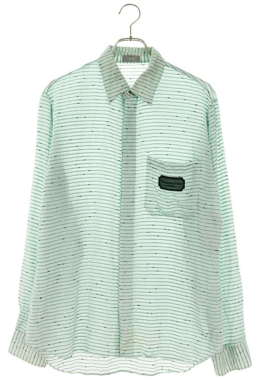 DIOR Green Logo Patch Silk Long Sleeve Shirt Size 40