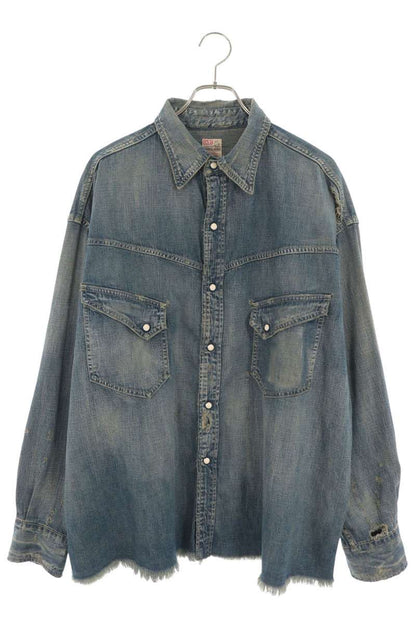 SAINT MICHAEL 23AW Washed Vintage Denim Shirt Blue Size L